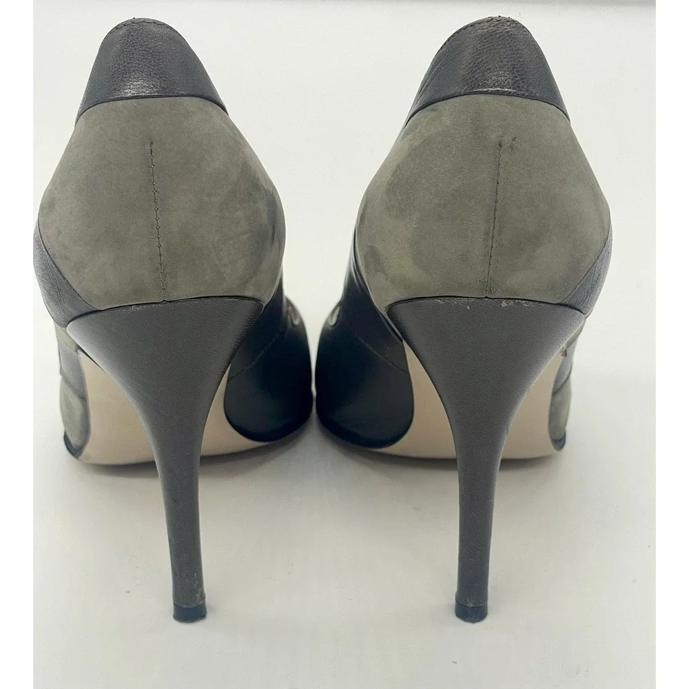 Salvatore Ferragamo Gray Italian Leather Heels Sz 9 Shoes Pumps Designer